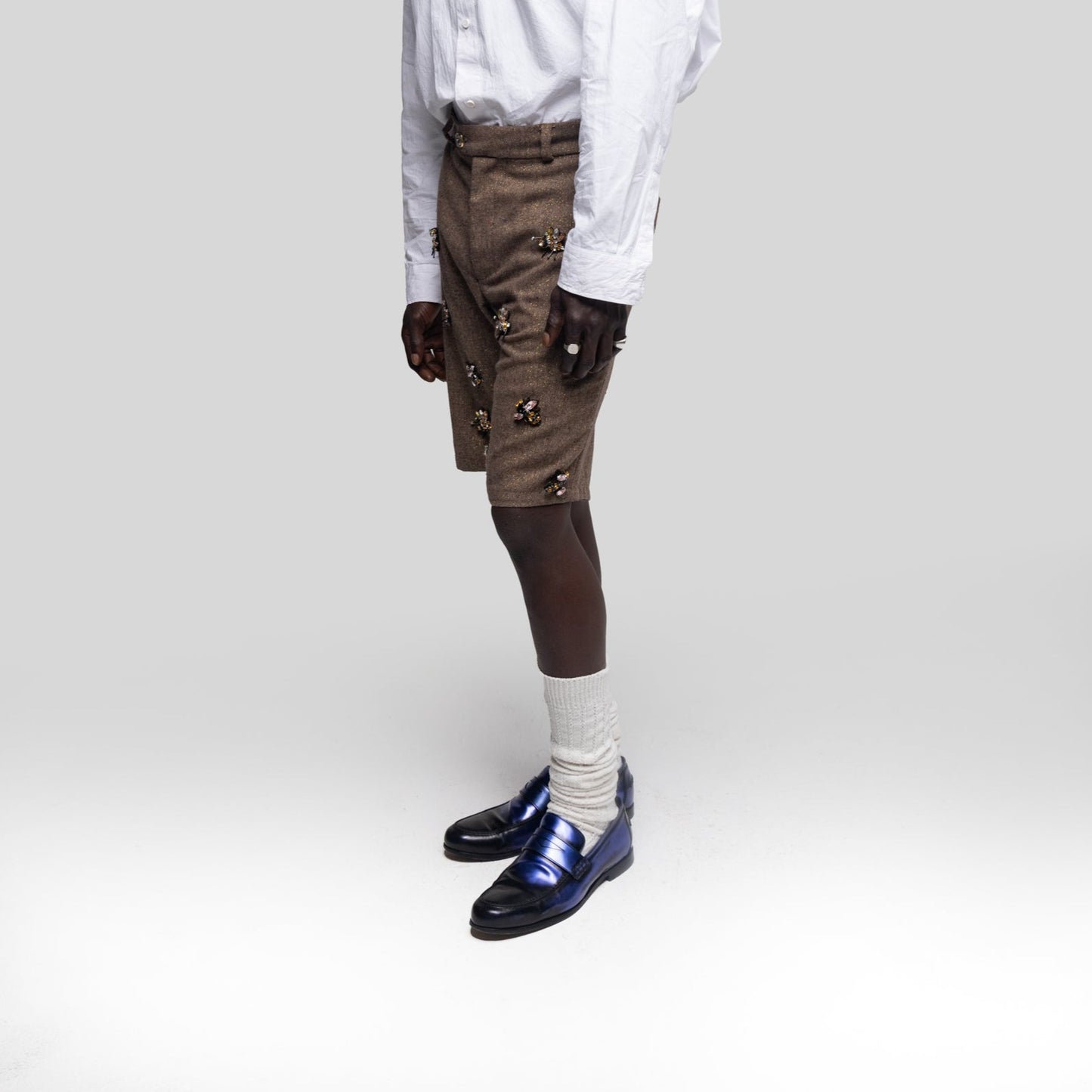 Crystal Bug Embellished Wool Shorts