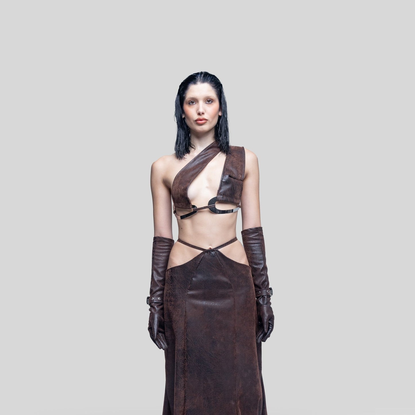 Luxor One-Shoulder Leather Top
