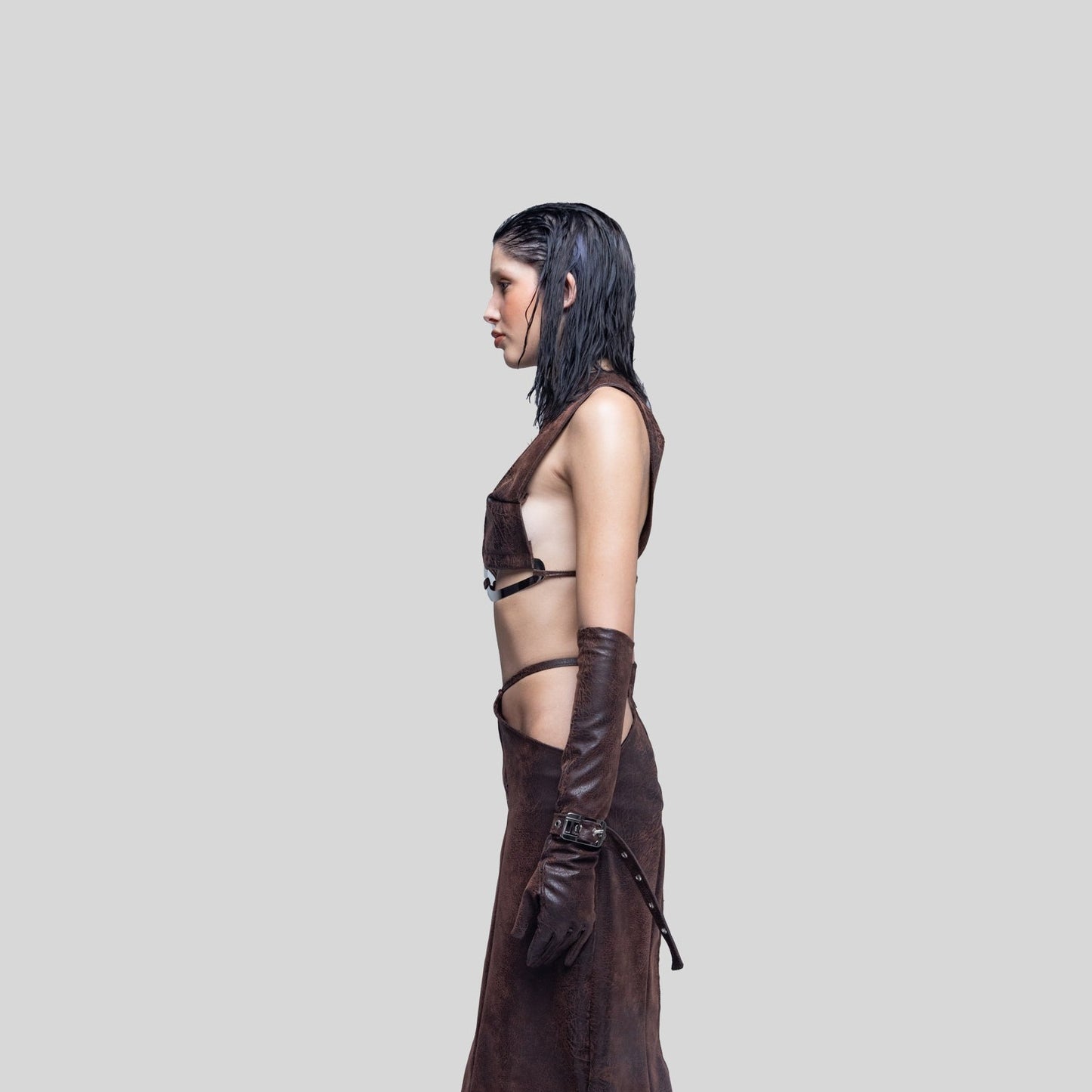Luxor One-Shoulder Leather Top