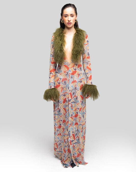 Louloutte Long-sleeve Fur Maxi Dress