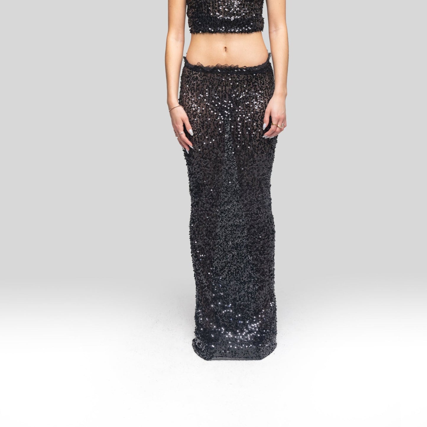 Andre Emery All Over Sequins Straight Long Skirt