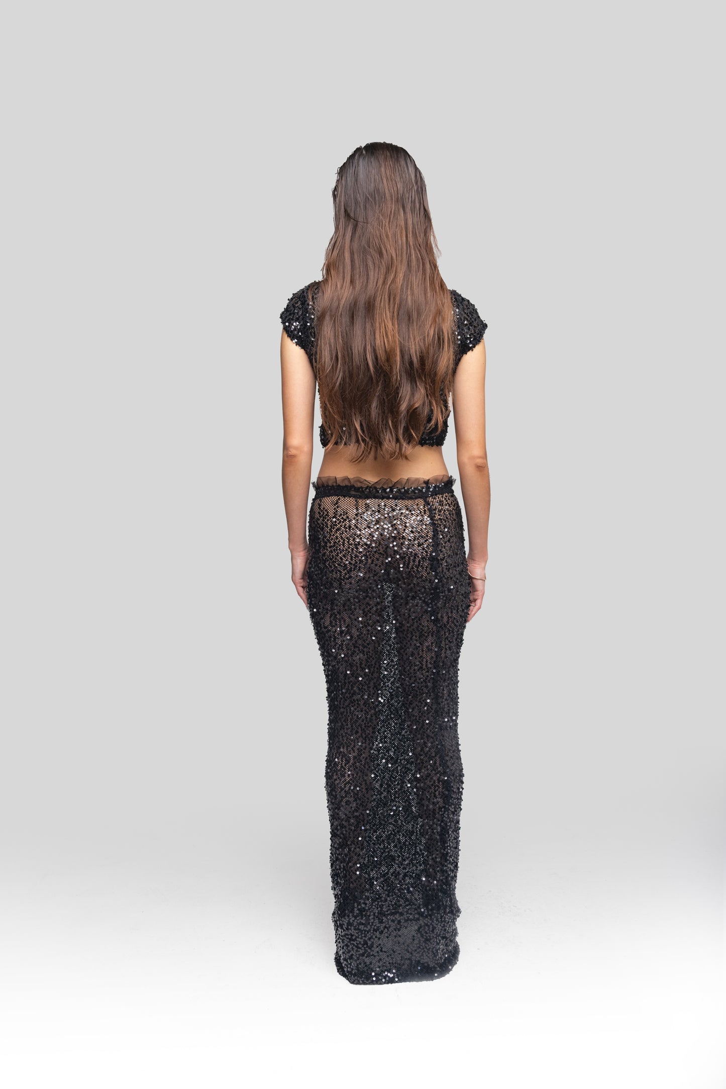 Andre Emery All Over Sequins Straight Long Skirt