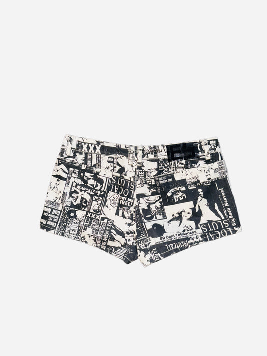 Denim Printed Mini Shorts