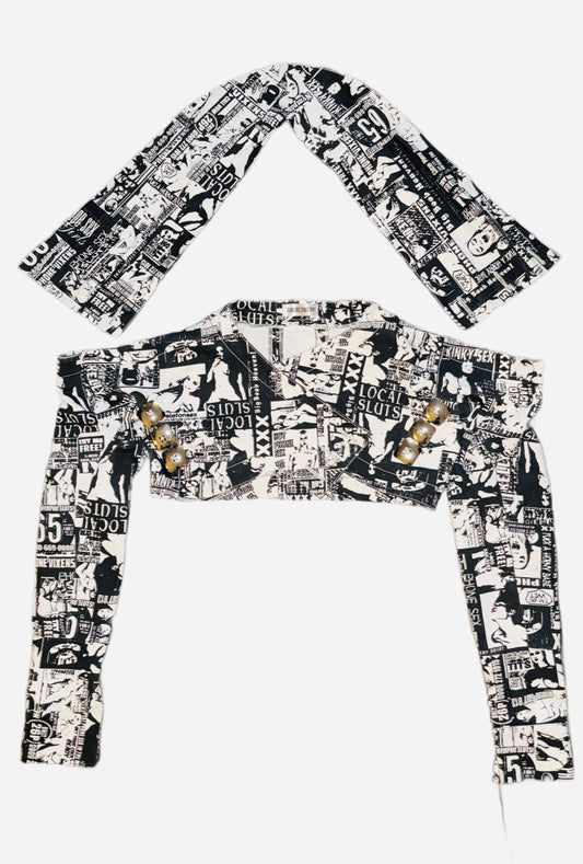 Printed Denim Cropped Jacket