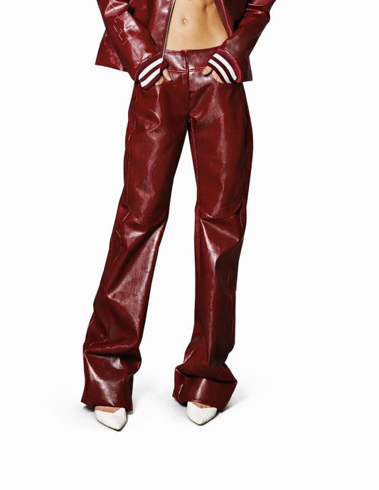 Burgundy Faux-Leather Trousers
