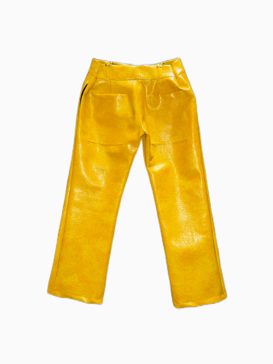 Yellow Mustard Cracked Leather Pant