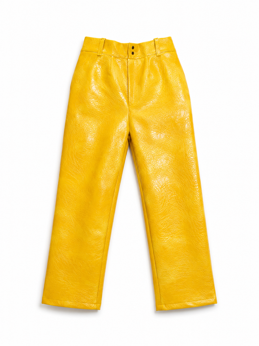 Yellow Mustard Cracked Leather Pant