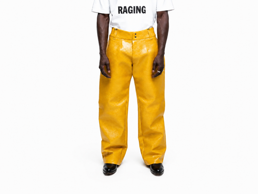 Yellow Mustard Cracked Leather Pant