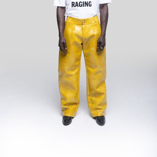 Yellow Mustard Cracked Leather Pant