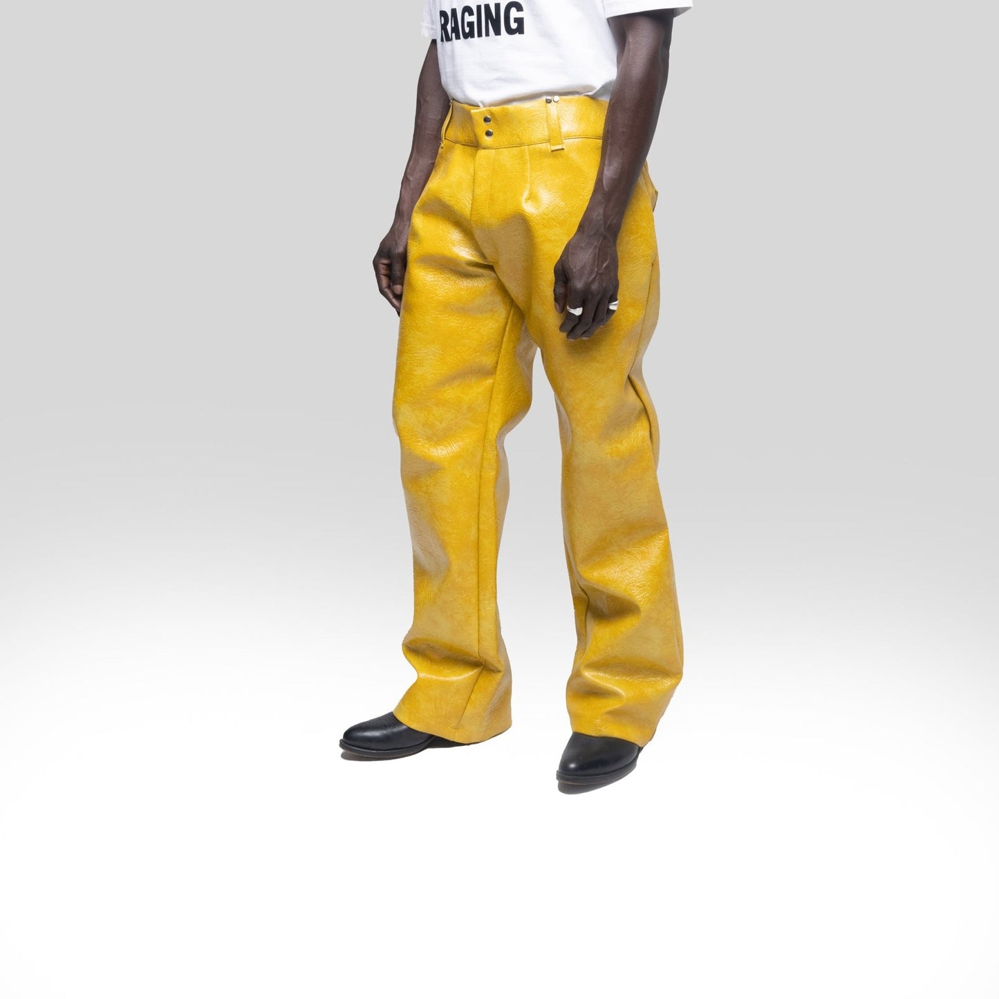 Yellow Mustard Cracked Leather Pant