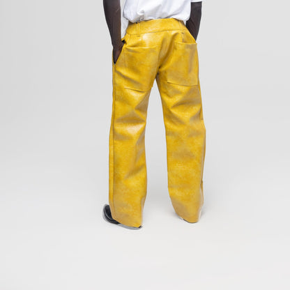 Yellow Mustard Cracked Leather Pant