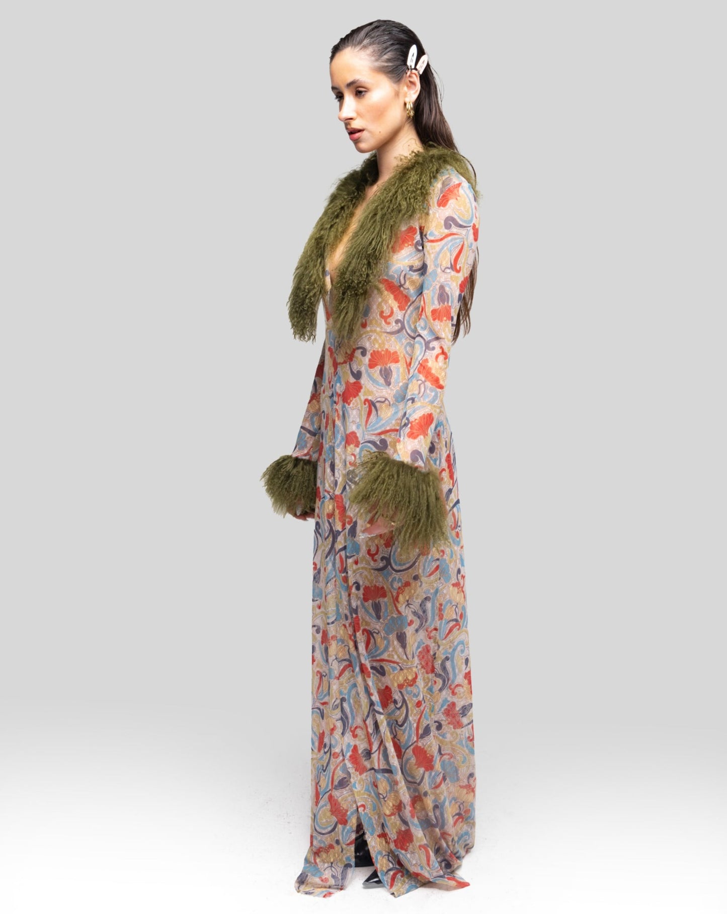 Louloutte Long-sleeve Fur Maxi Dress