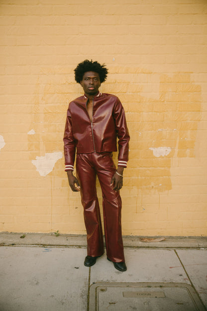 Burgundy Faux-Leather Trousers