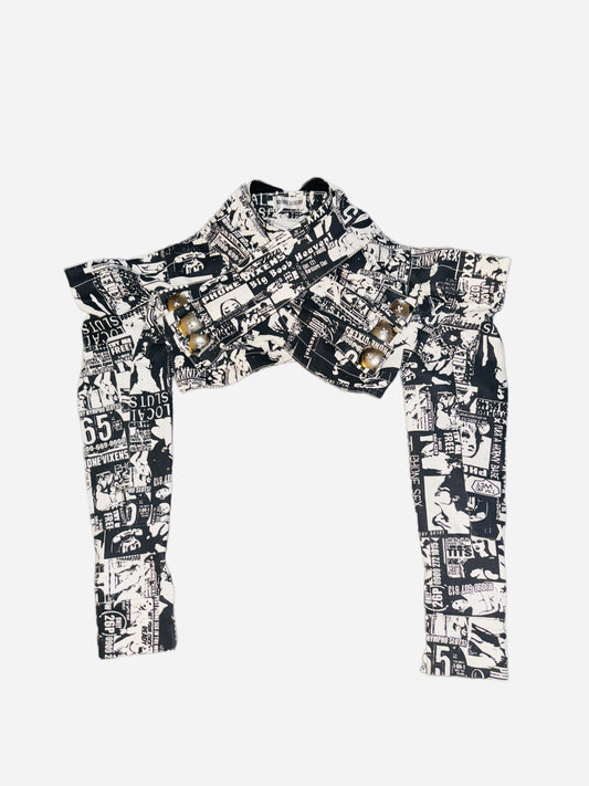 Printed Denim Cropped Jacket