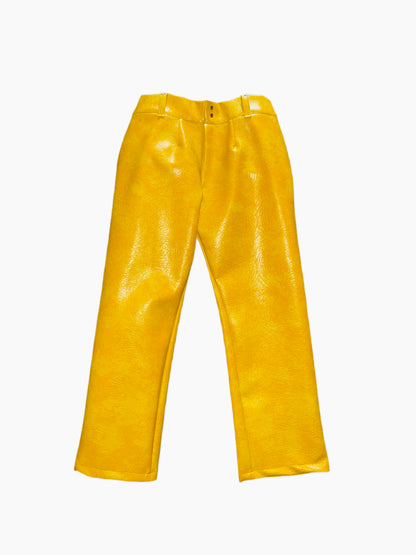 Yellow Mustard Cracked Leather Pant