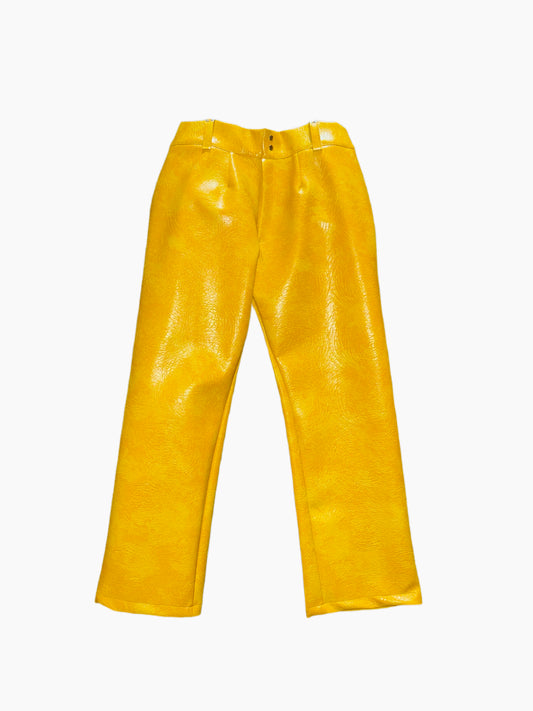 Yellow Mustard Cracked Leather Pant