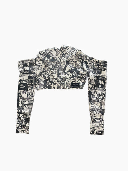 Printed Denim Cropped Jacket
