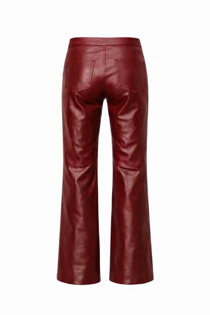 Burgundy Faux-Leather Trousers