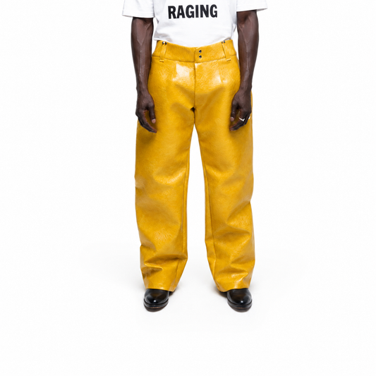 Yellow Mustard Cracked Leather Pant