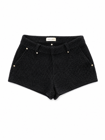 Black Wool Mini Shorts