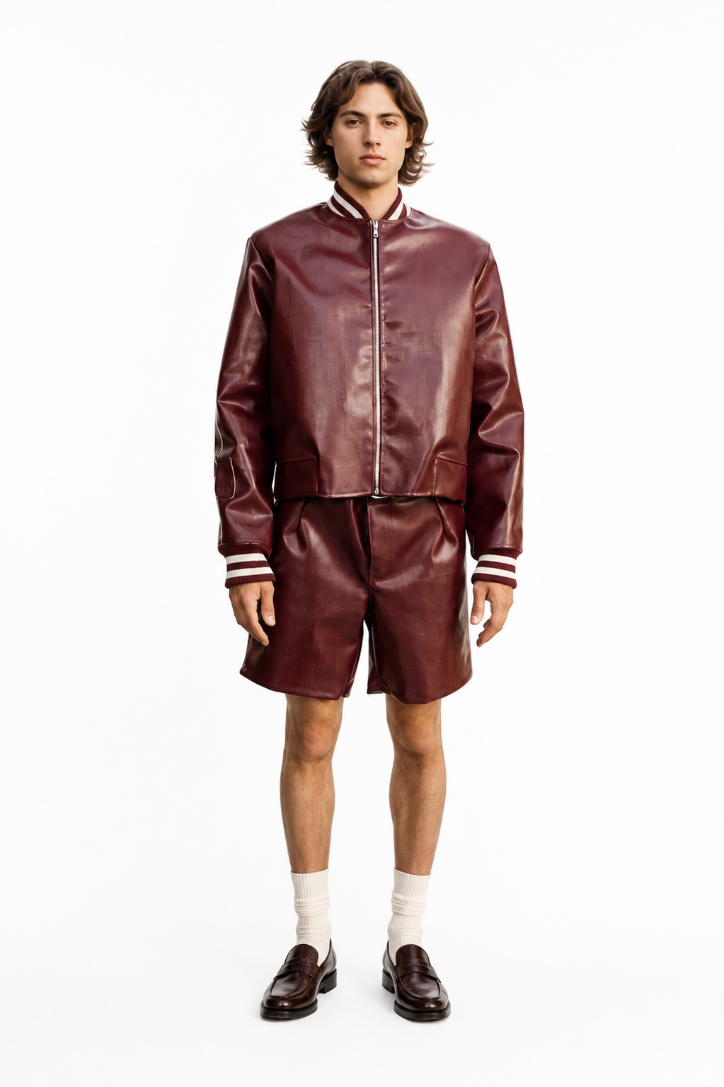 Burgundy Leather Shorts