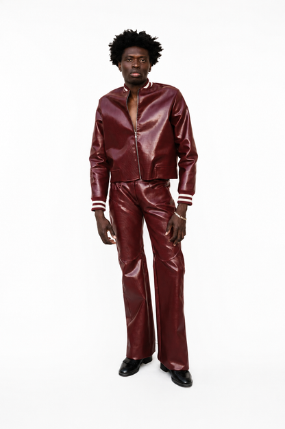 Burgundy Faux-Leather Trousers