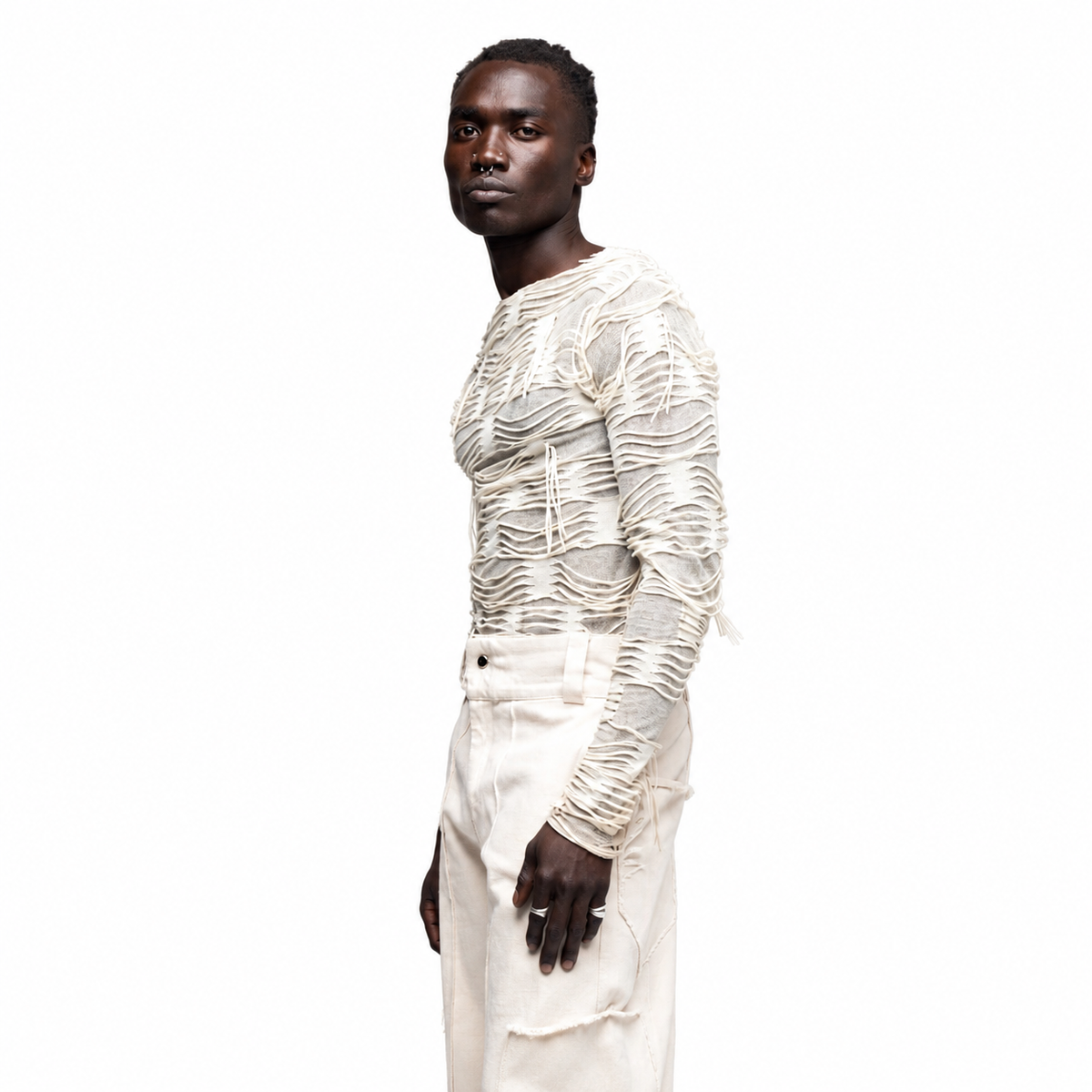 Destroyed Off White Long Sleeve