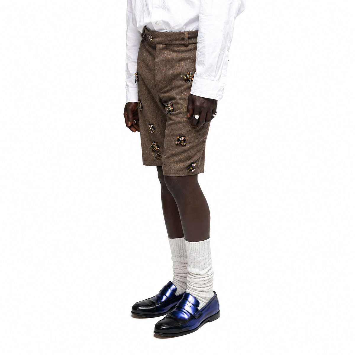 Crystal Bug Embellished Wool Shorts