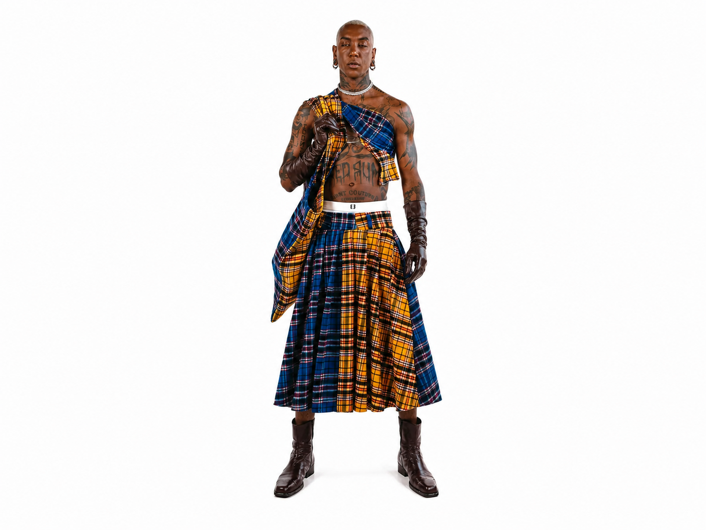 Pleated Multi Blend Wool Skirt