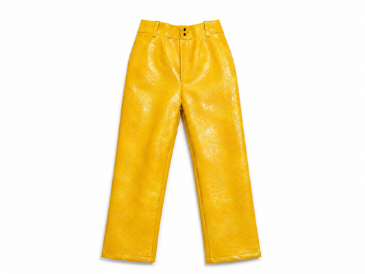 Yellow Mustard Cracked Leather Pant