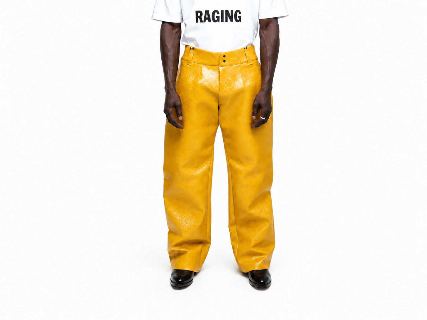 Yellow Mustard Cracked Leather Pant